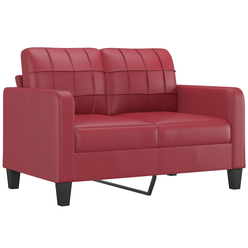 3 pcs conjunto sofás c/ almofadas couro artif. vermelho tinto