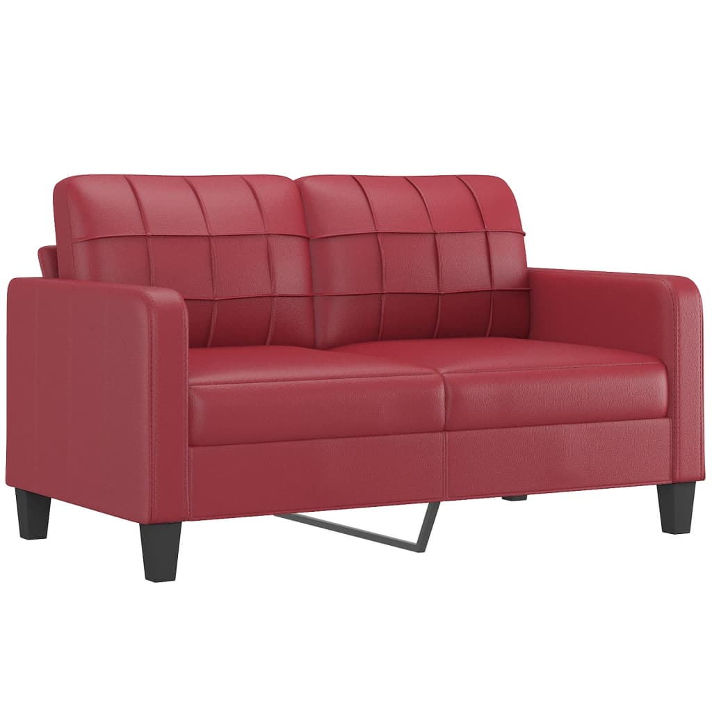 3 pcs conjunto sofás c/ almofadas couro artif. vermelho tinto