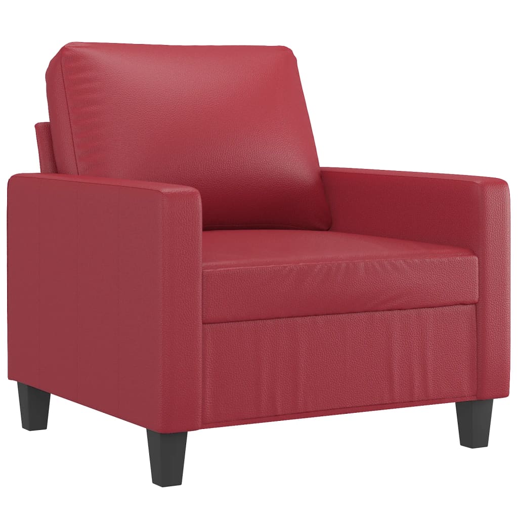 4 pcs conjunto sofás c/ almofadões couro artif. vermelho tinto