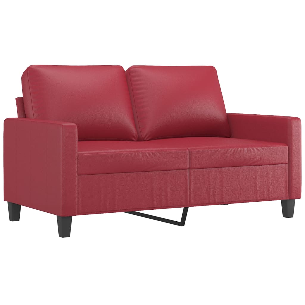 3 pcs conjunto sofás c/ almofadões couro artif. vermelho tinto