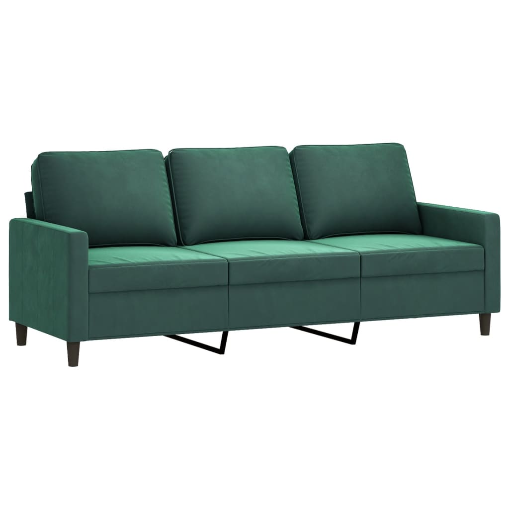3 pcs conjunto de sofás com almofadões veludo verde-escuro