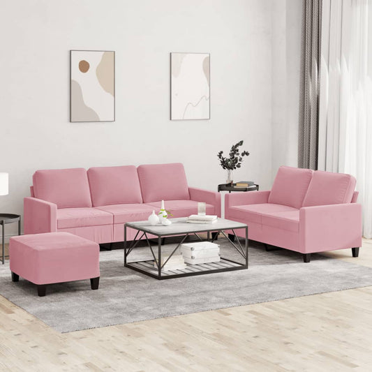 3 pcs conjunto de sofás com almofadões veludo rosa