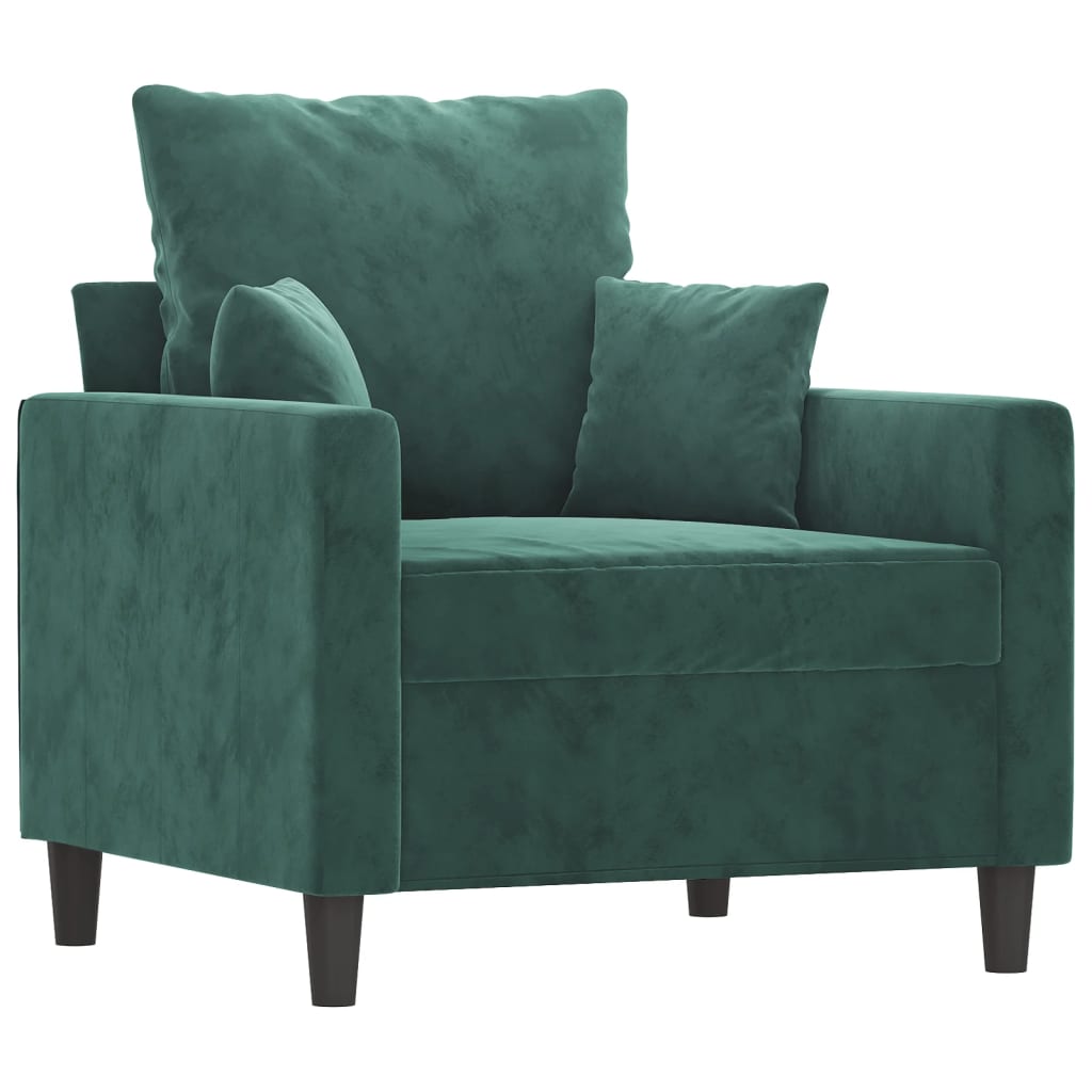 3 pcs conjunto de sofás com almofadões veludo verde-escuro