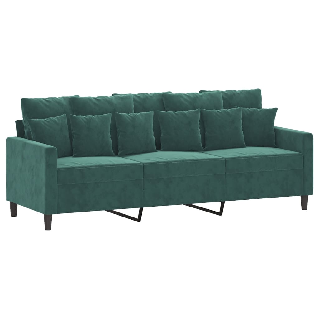 3 pcs conjunto de sofás com almofadões veludo verde-escuro