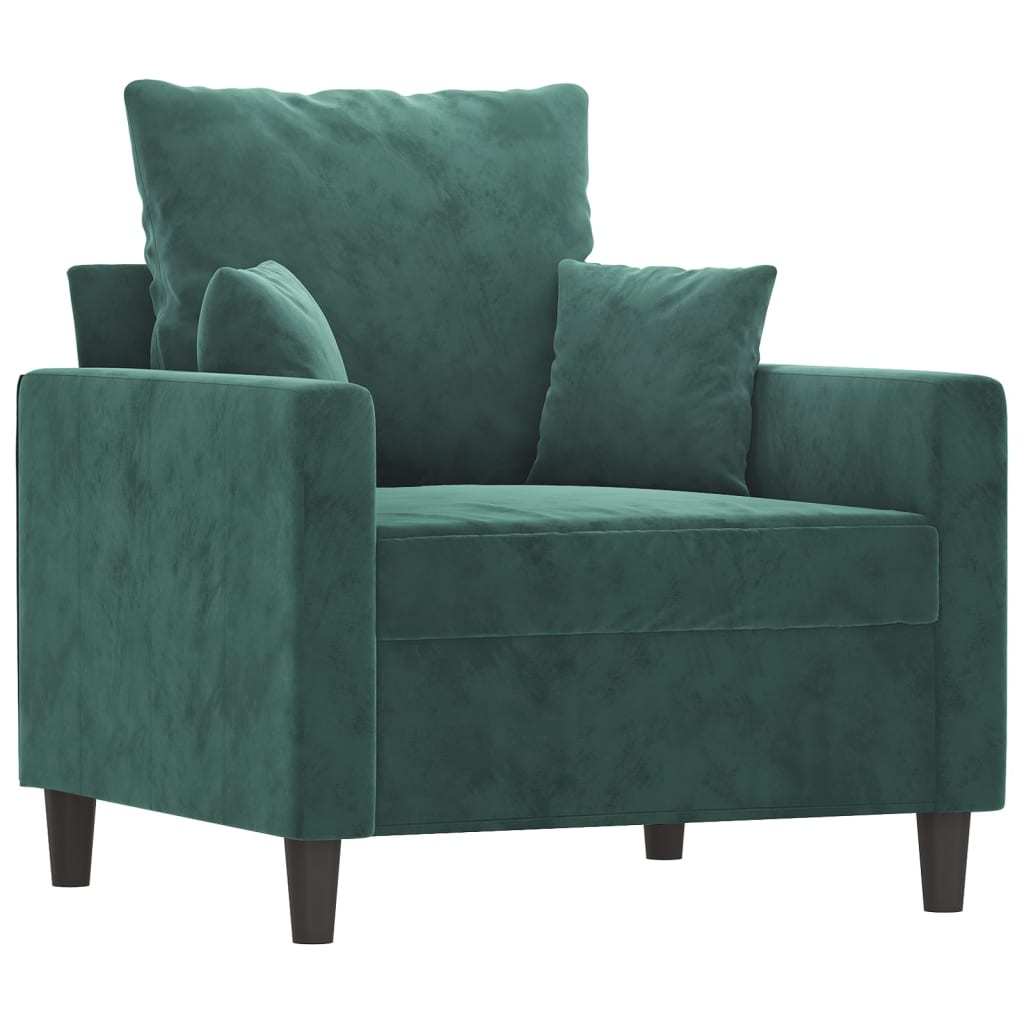 4 pcs conjunto de sofás com almofadões veludo verde-escuro