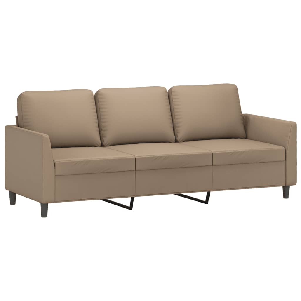 3 pcs conjunto sofás c/ almofadões couro artificial cappuccino