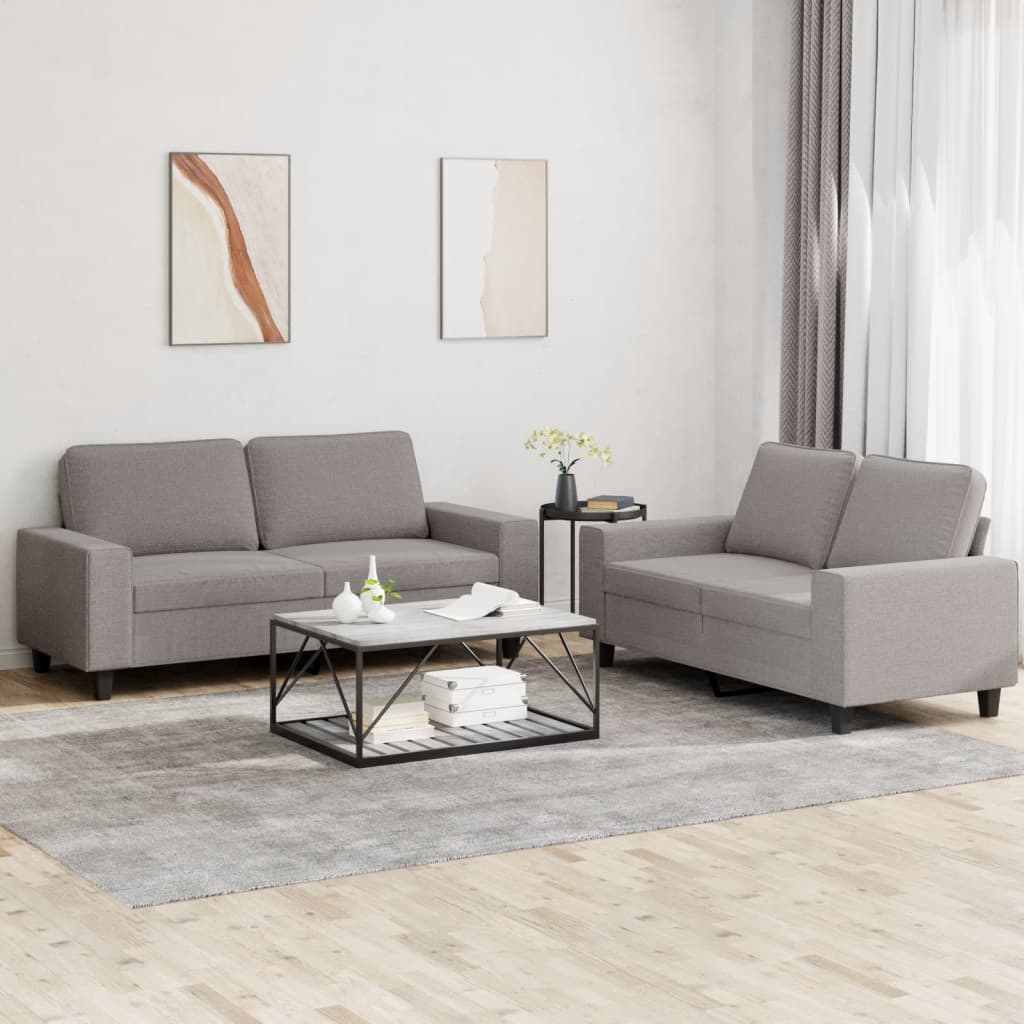 2 pcs conjunto de sofás tecido cinzento-acastanhado