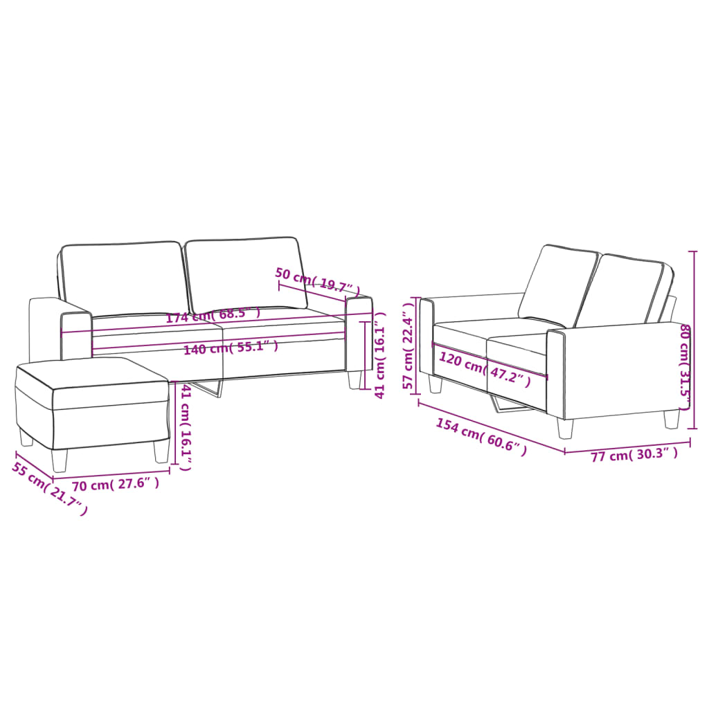 3 pcs conjunto de sofás tecido cinzento-claro