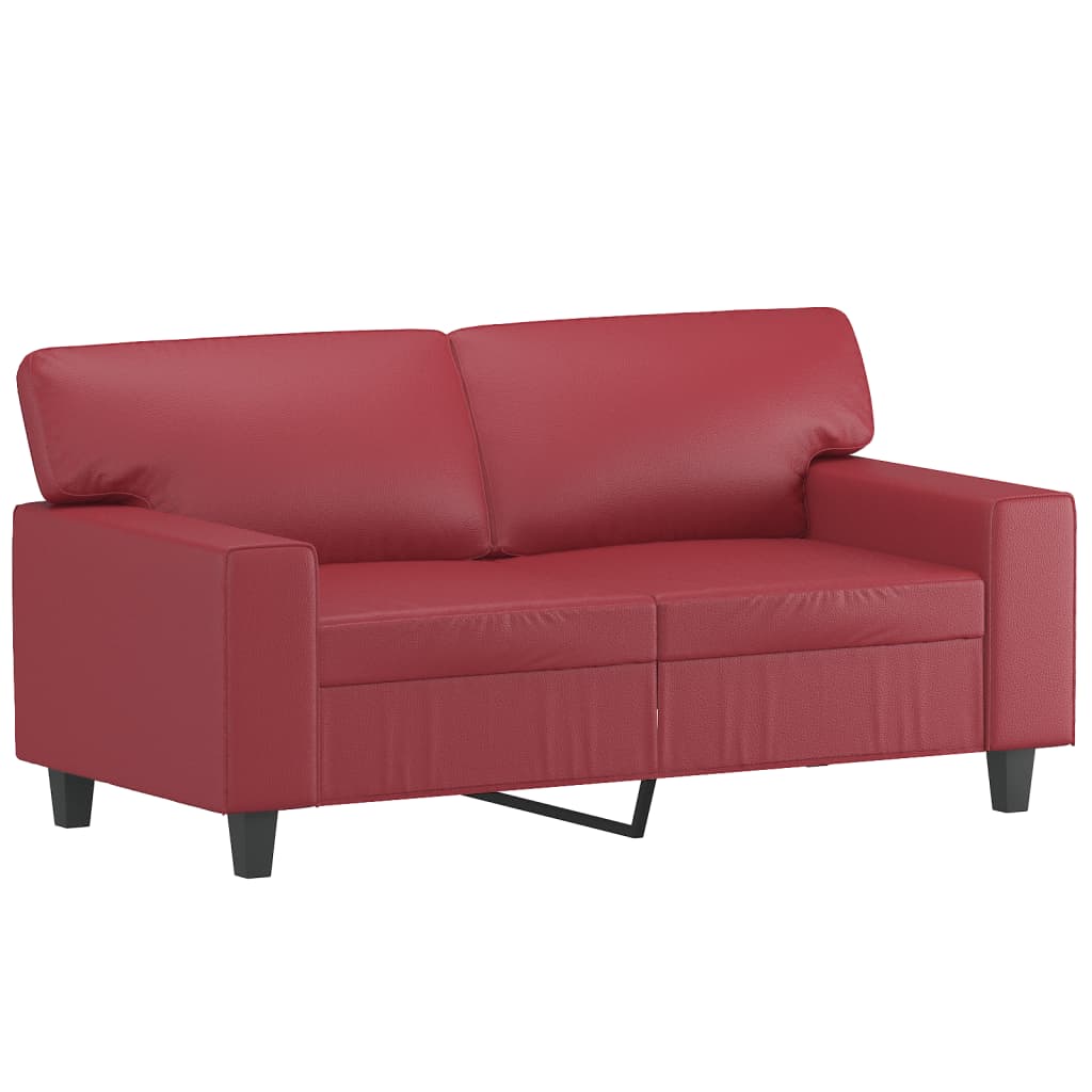 3 pcs conjunto sofás c/ almofadas couro artif. vermelho tinto