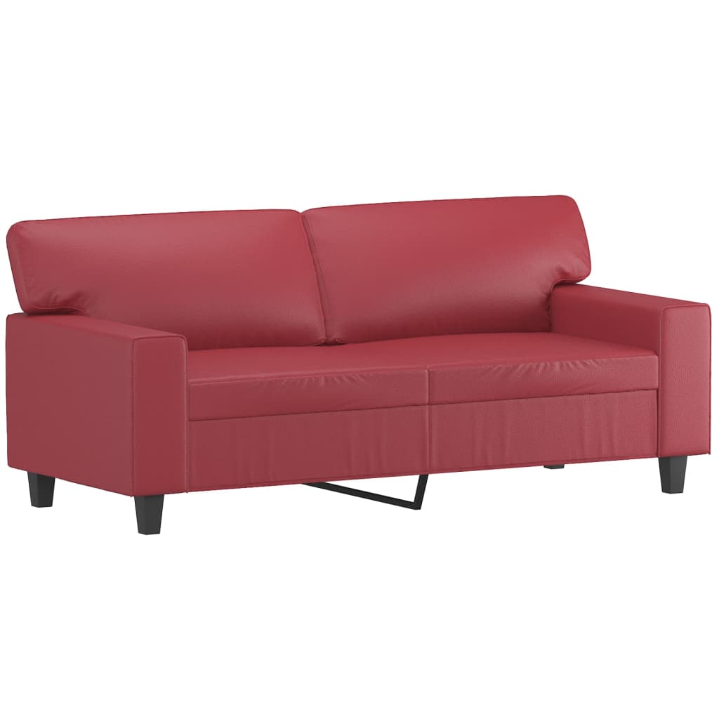 3 pcs conjunto sofás c/ almofadas couro artif. vermelho tinto