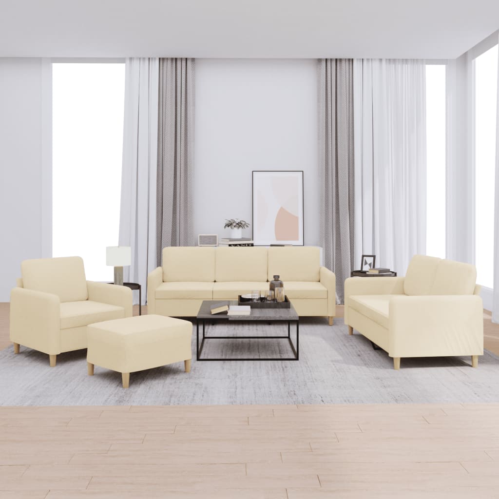 4 pcs conjunto de sofás com almofadões tecido cor creme
