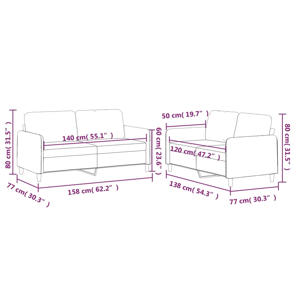 2 pcs conjunto de sofás com almofadões tecido cor creme