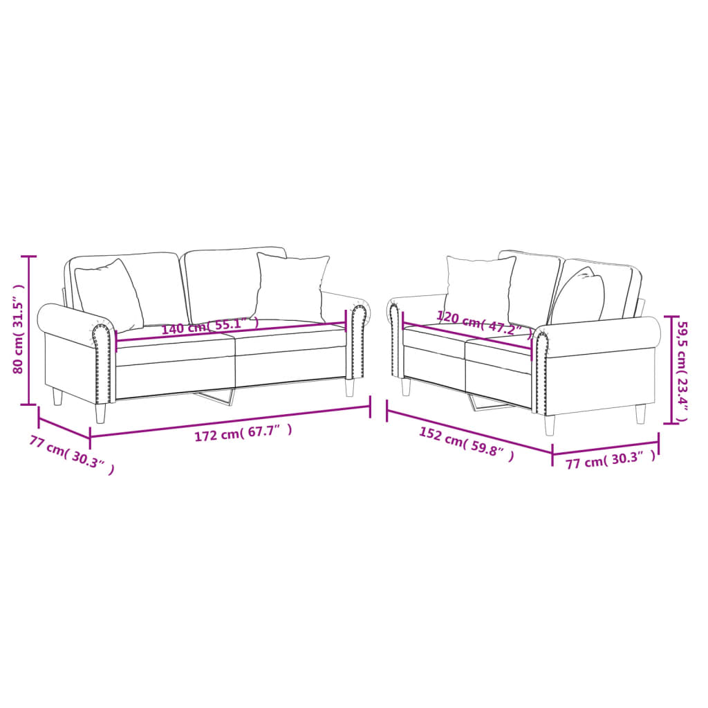 2 pcs conjunto de sofás com almofadas couro artificial cinzento