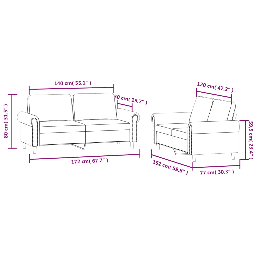 2 pcs conjunto de sofás com almofadões veludo preto