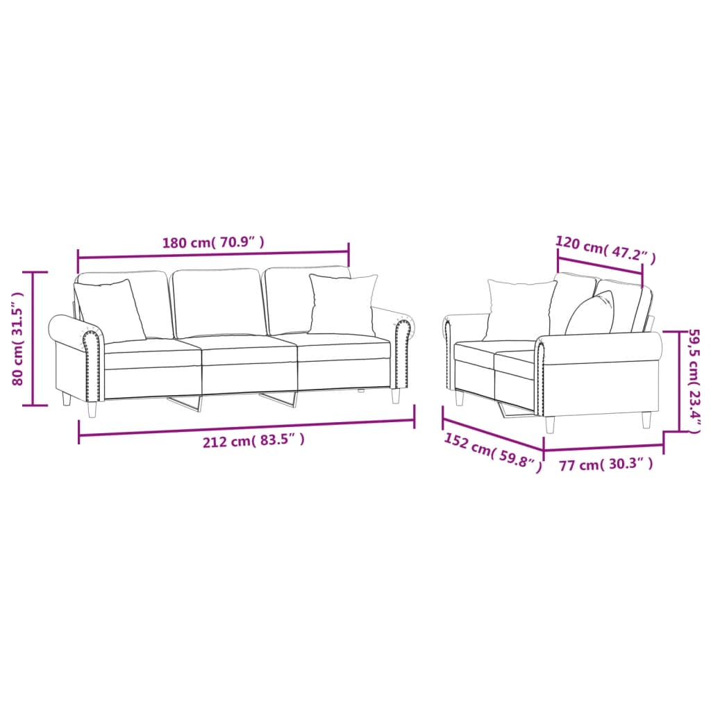 2 pcs conjunto de sofás com almofadas veludo rosa