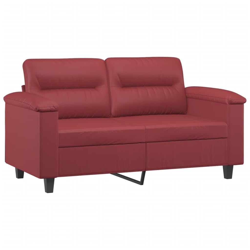 3 pcs conjunto sofás c/ almofadas couro artif. vermelho tinto