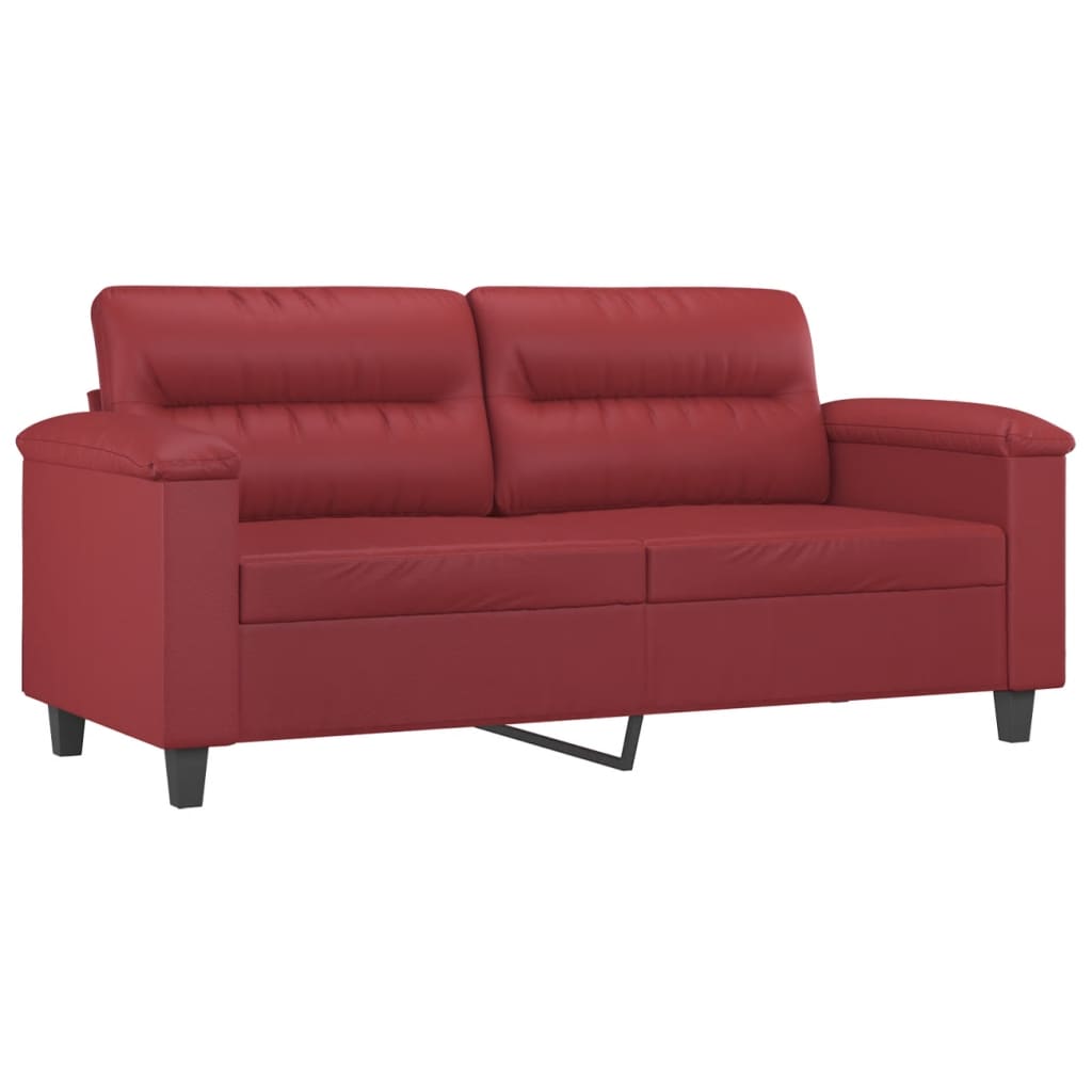 3 pcs conjunto sofás c/ almofadas couro artif. vermelho tinto