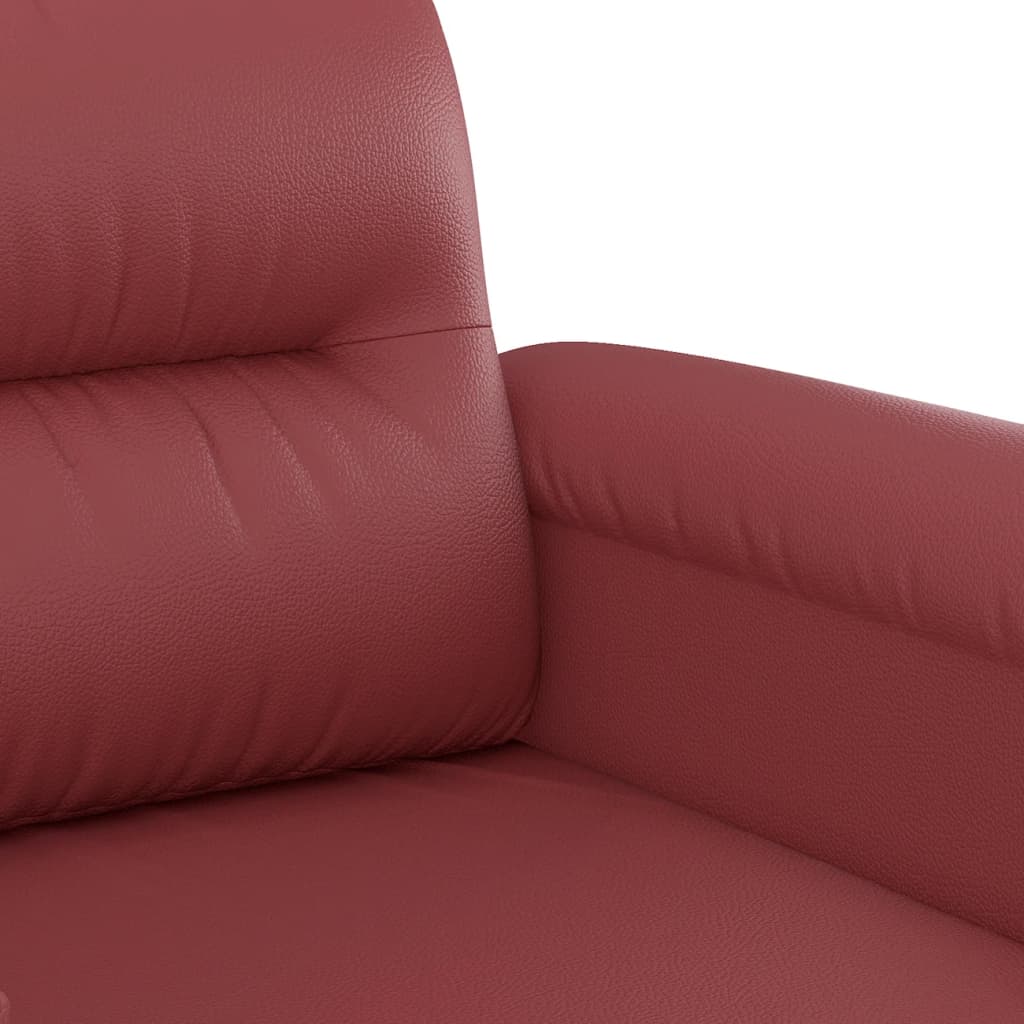 3 pcs conjunto sofás c/ almofadas couro artif. vermelho tinto