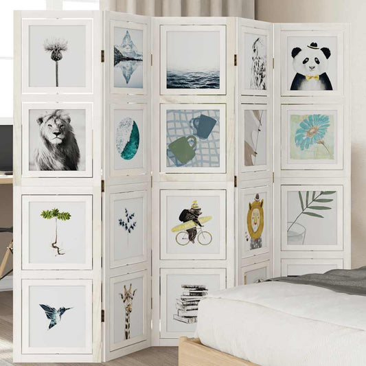 Biombo com 5 painéis madeira de paulownia maciça branco