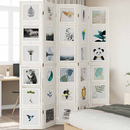 Biombo com 5 painéis madeira de paulownia maciça branco