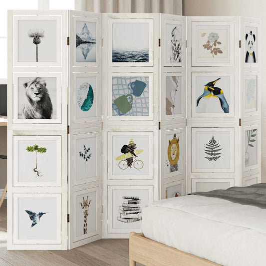 Biombo com 6 painéis madeira de paulownia maciça branco