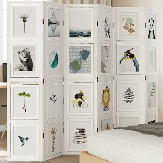 Biombo com 6 painéis madeira de paulownia maciça branco