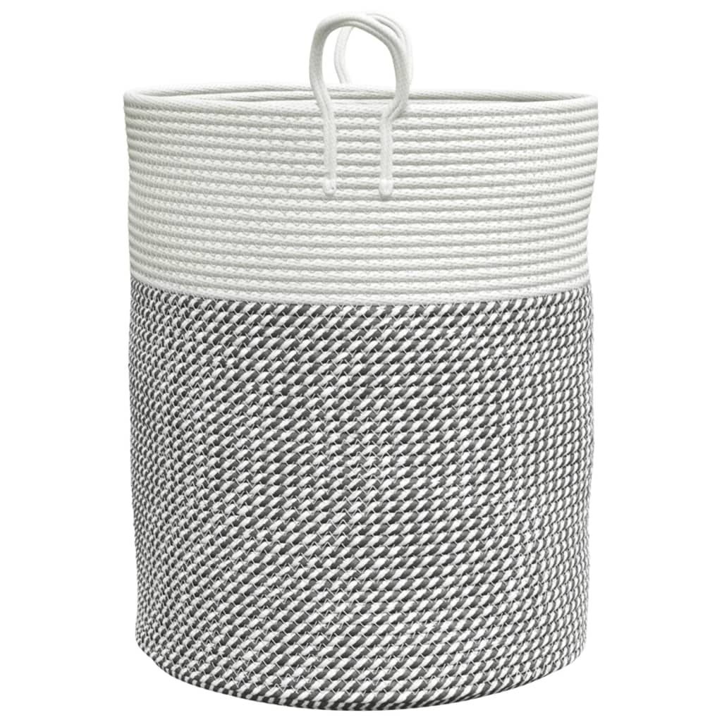 Cesto de arrumação Ø38x46 cm algodão cinzento e branco