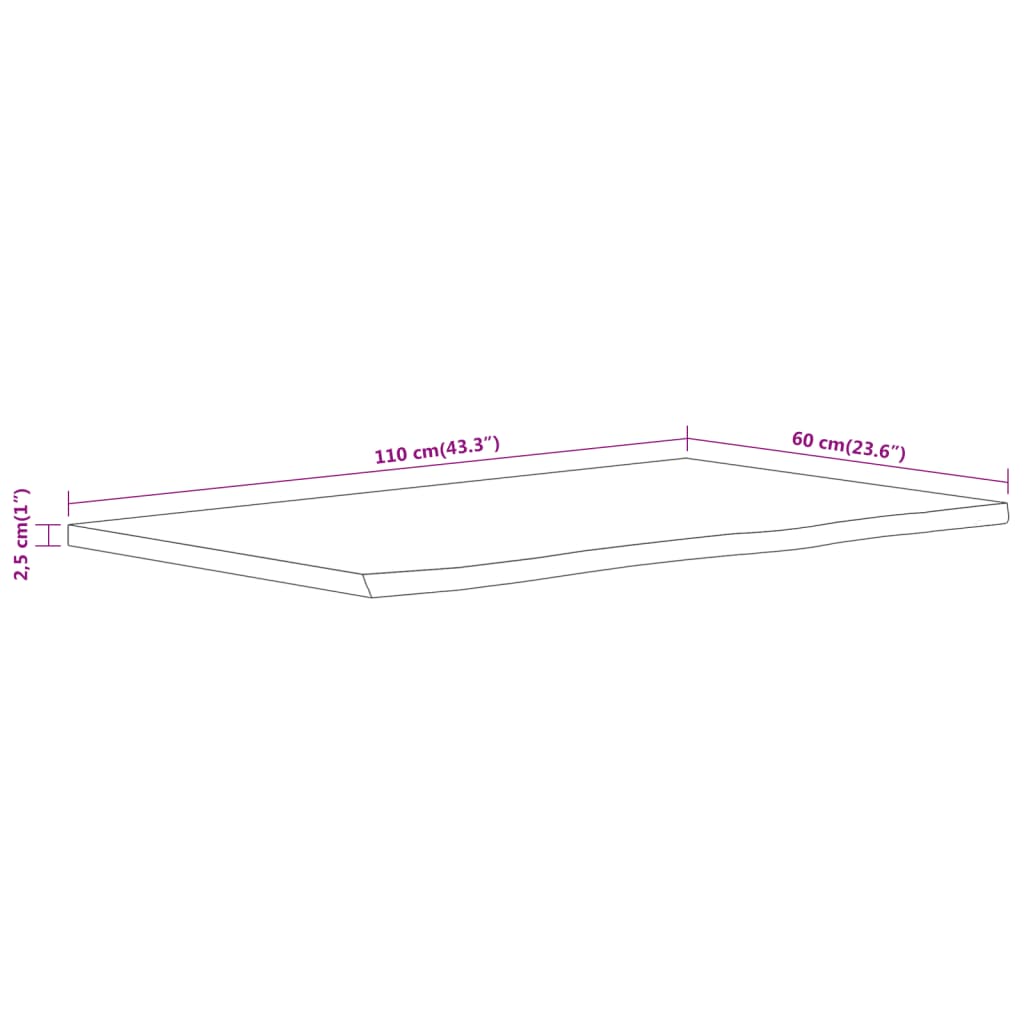 Bancada de casa de banho retangular 110x60x2,5 cm acácia maciça