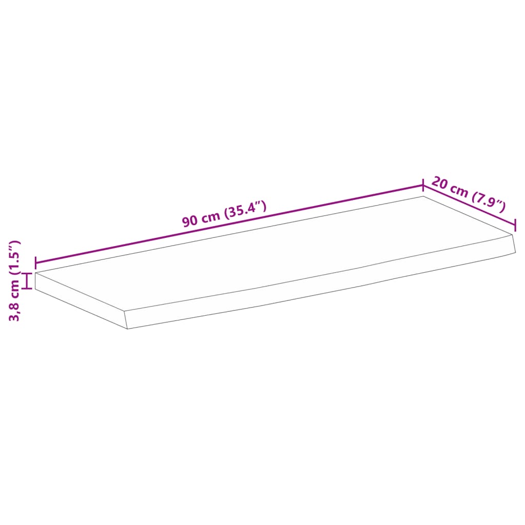 Tampo de mesa borda viva 90x20x3,8 cm mangueira áspera maciça