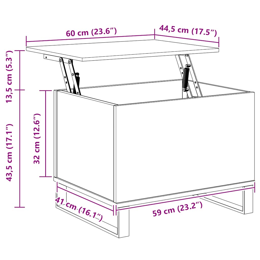 Mesa de centro 60x44,5x45 cm derivados de madeira cinza sonoma