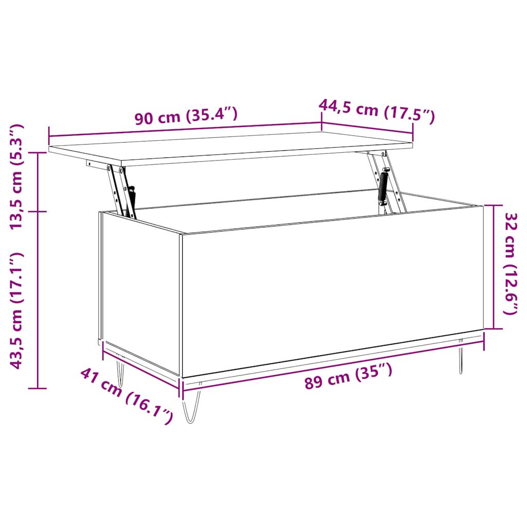 Mesa de centro 90x44,5x45 derivados de madeira cinzento cimento