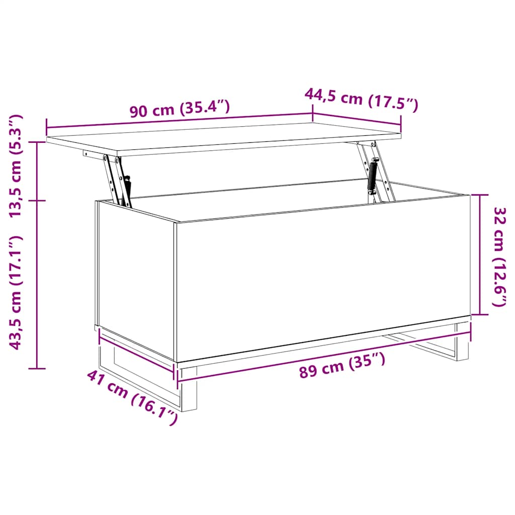 Mesa de centro 90x44,5x45 cm derivados madeira carvalho sonoma