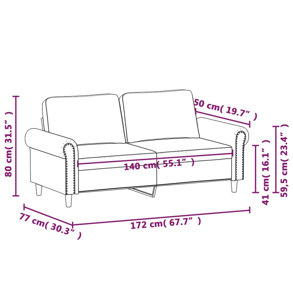 Sofá de 2 lugares veludo 140 cm rosa