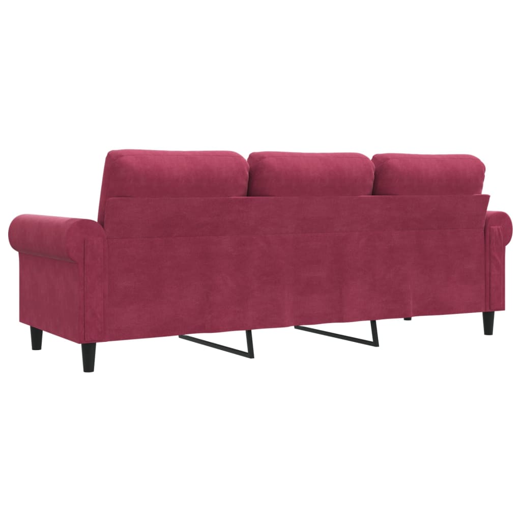 Sofá de 3 lugares veludo 180 cm vermelho tinto
