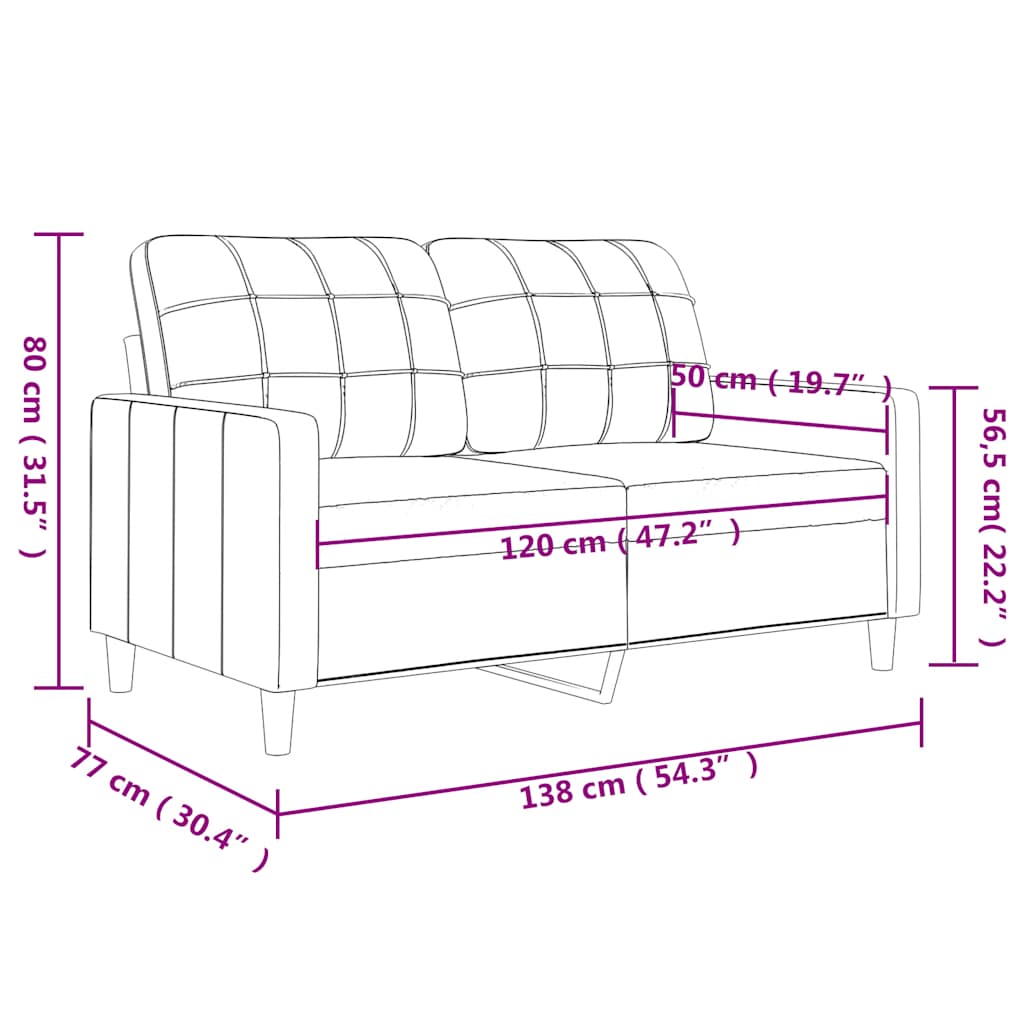 Sofá de 2 lugares 120 cm couro artificial cor creme