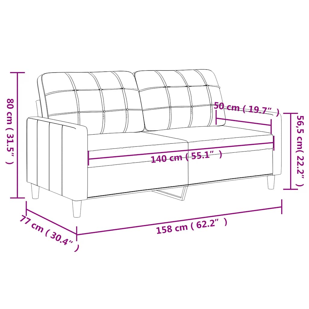 Sofá de 2 lugares 140 cm couro artificial cinza
