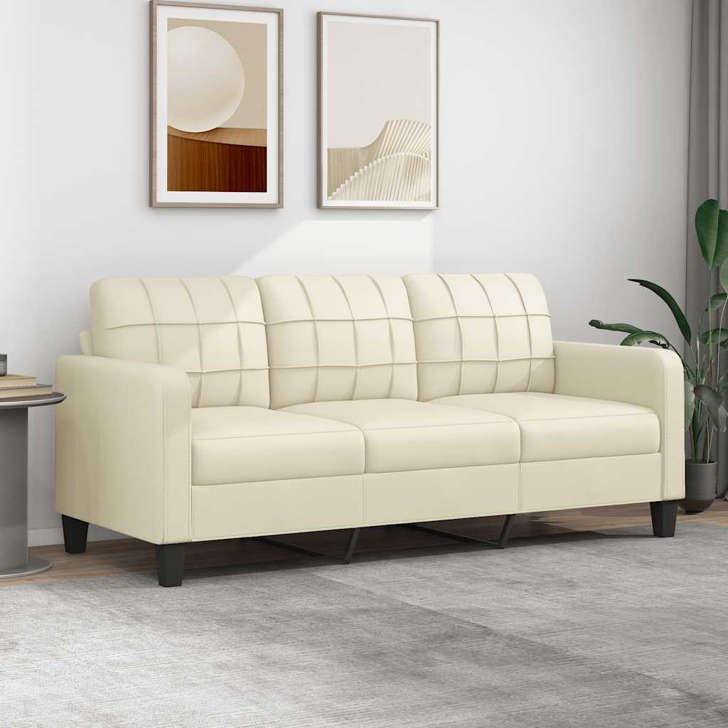 Sofá de 3 lugares 180 cm couro artificial cor creme