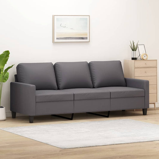 Sofá de 3 lugares 180 cm couro artificial cinza