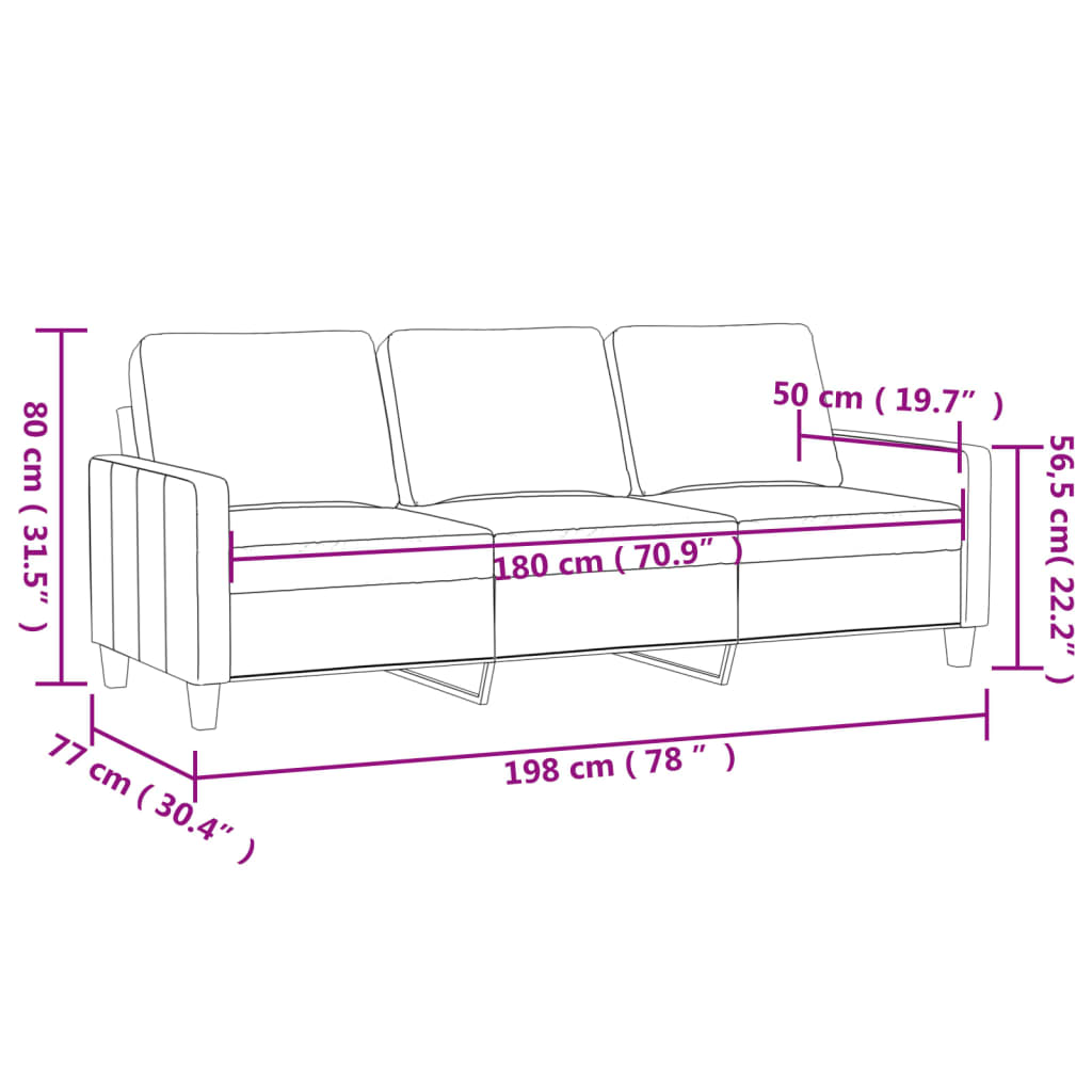 Sofá de 3 lugares 180 cm couro artificial cor cappuccino