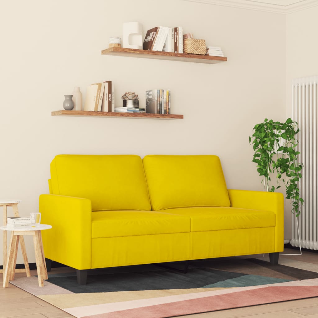 Sofá de 2 lugares veludo 140 cm amarelo