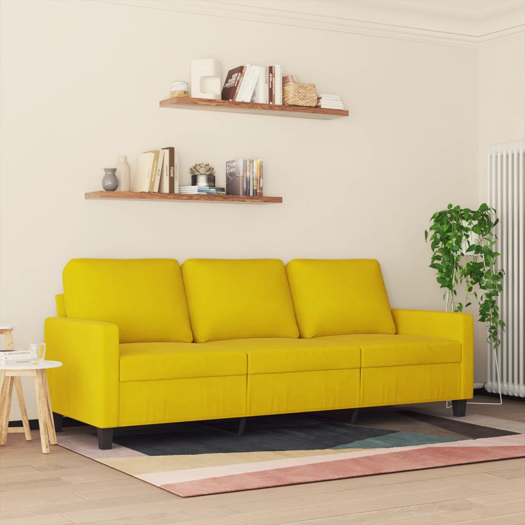 Sofá de 3 lugares 180 cm veludo amarelo