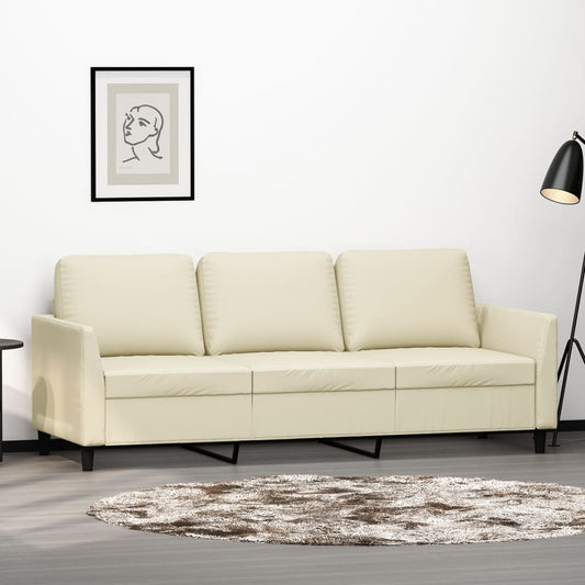 Sofá de 3 lugares 180 cm couro artificial cor creme