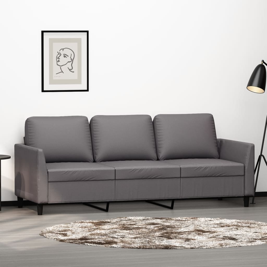 Sofá de 3 lugares 180 cm couro artificial cinza