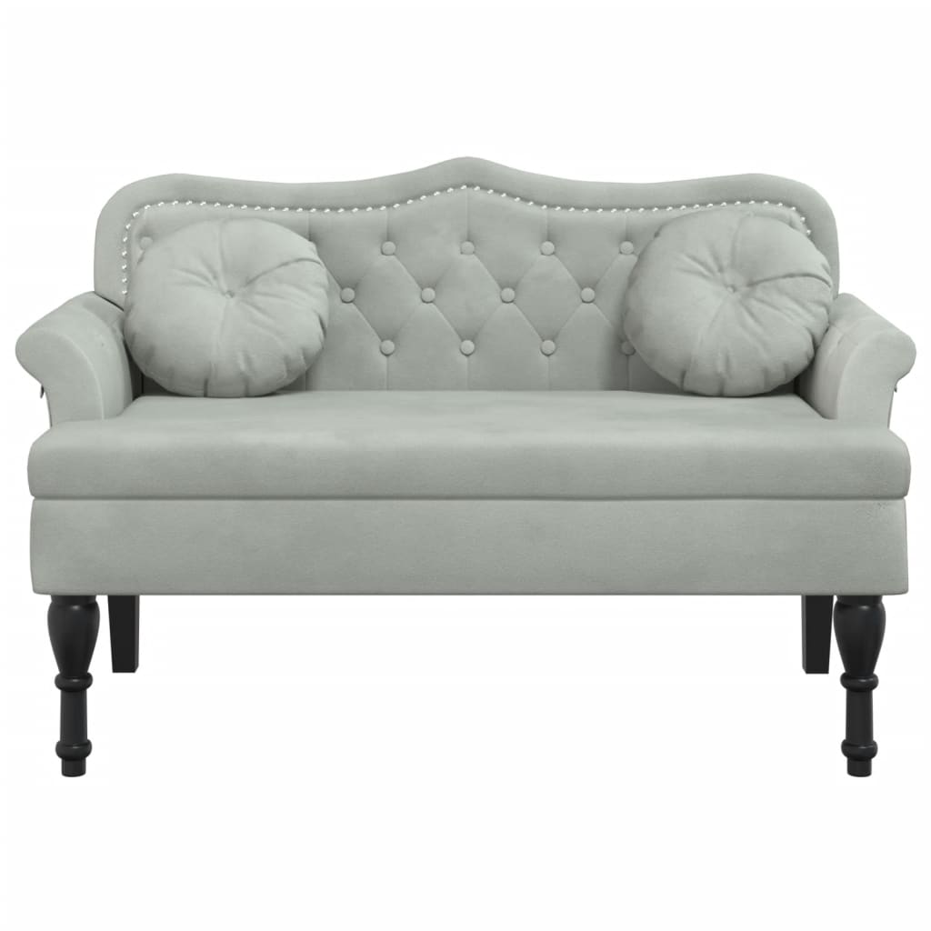 Banco com almofadas cinza claro 120,5x65x75 cm veludo