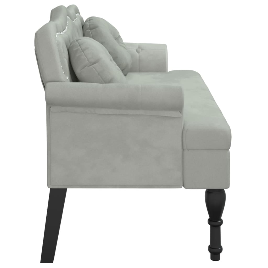 Banco com almofadas cinza claro 120,5x65x75 cm veludo