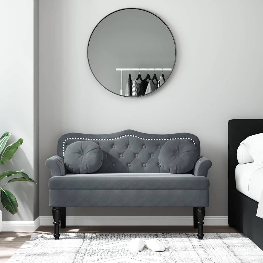 Banco com almofadas cinza escuro 120,5x65x75 cm veludo