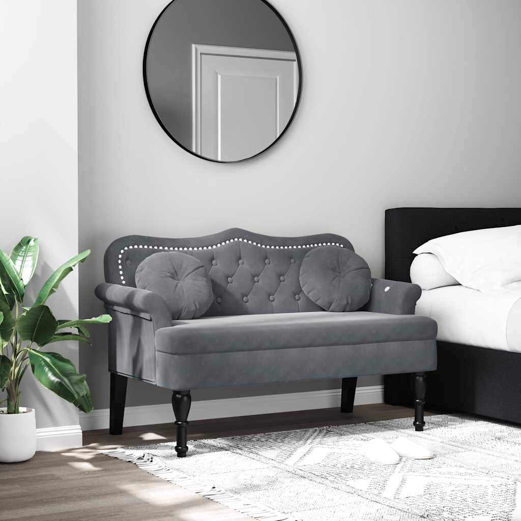 Banco com almofadas cinza escuro 120,5x65x75 cm veludo