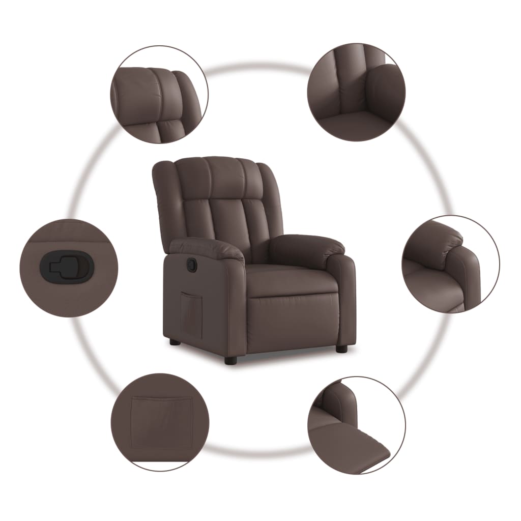 Poltrona reclinável couro artificial castanho