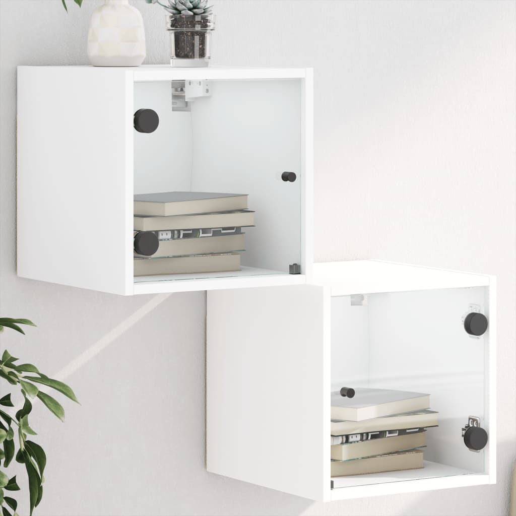 Mesas de cabeceira c/ portas de vidro 2 pcs 35x37x35 cm branco