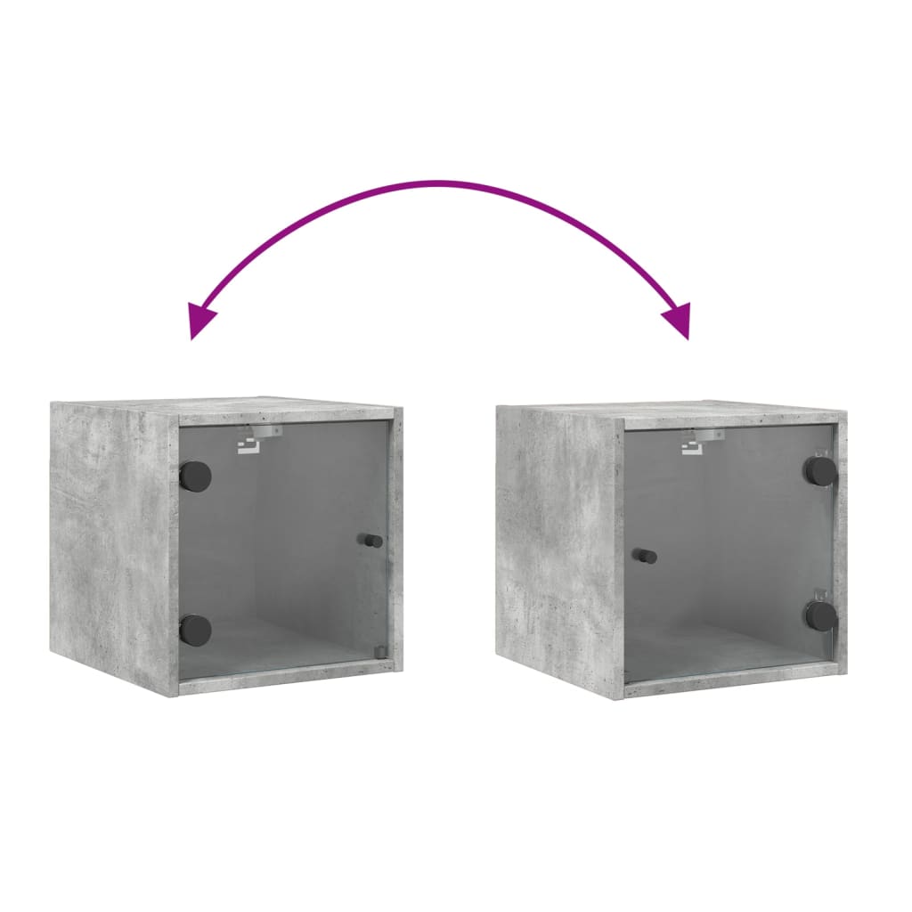 Mesa de cabeceira c/ porta de vidro 35x37x35cm cinzento cimento